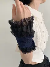 ロリータ風レースフリルの白いアームカバー【春用・UVカット・リボン付き】