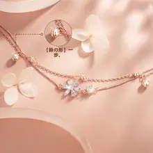 二重ベル桜モチーフの純銀製アンクレット【女性用・上品なデザイン・誕生日プレゼント】【セットアップ対応】