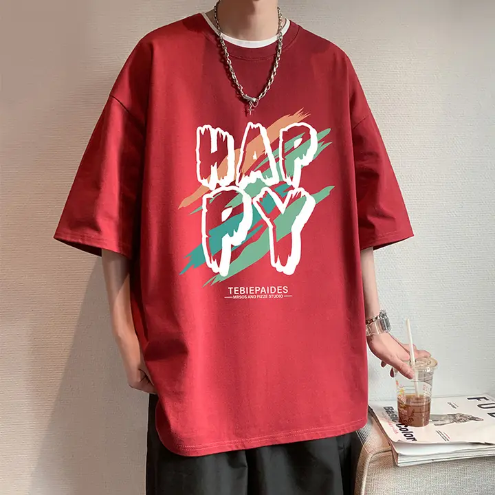 夏用 メンズ 半袖Tシャツ【綿素材・ゆったりフィット・カジュアル黒白グラフィック】