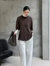 秋冬用 ヴィンテージ風 二色使いウールクルーネックニットトップス【ゆったりフィット・女性用】（セットアップ対応）