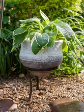 大型アートフラワーポットとアイアン架セット【植物栽培・落地装飾用・バルコニー・庭】（セットアップ対応）
