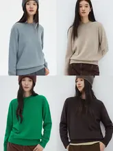 純粋な羊毛のラウンドネックセーター【シンプルデザイン・重ね着に最適・女性用】