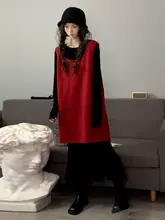 赤のニットキャミソールドレス【フレアスカート・春用・女性用】（セットアップ対応）