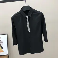 白色七分袖シャツ【シンプルデザイン・メンズ・フィット感】