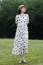 新中式デザインのドット柄立襟ワンピース【麻素材・夏用】（セットアップ対応）