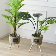 竹製編み花盆【手作り・床置き用・インテリア装飾】