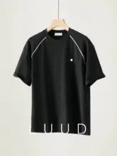Tシャツ メンズ 半袖 クルーネック メタルワッペン 肩切り替え バイカラー ストリート カジュアル トップス