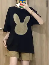 黒のウサギプリント半袖Tシャツ【フレームワイド・カジュアル・女性用】