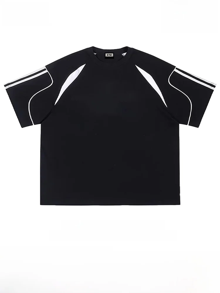 ストライプデザインのコットン短袖Tシャツ【カジュアル・男女兼用・ゆったりとしたラグランスリーブ】