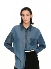 深浅水洗デニムのゆったりHラインシャツ【夏用・カジュアル】