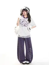 カートゥーンドットプリントのラウンドネック半袖Tシャツ【女性用・夏季・ゆったりシルエット】