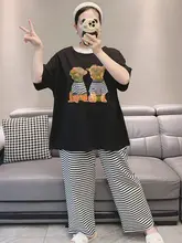 カラフルな小犬のデザイン！コットン製ラウンドネック大きめサイズの夏用ルームウェア（セットアップ対応）