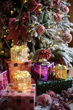 クリスマス・新年用ガラスライトボックス【インテリア飾り・ギフト用】