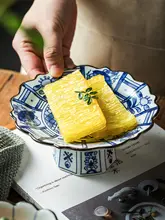 青花磁器製 高脚ティーセット用プレート【デザート皿・高足デザイン・精緻な陶器】