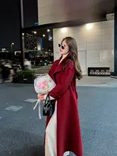 シンプルなデザインのダブルフェイスウールコート【レディース・赤・中長丈・ゆったり・秋冬用】