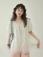 北岛AMUU オリジナル ドット柄ショートスリーブシャツ【フレンチスタイル・ルーズフィット・パフスリーブ】