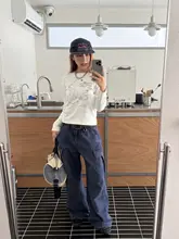 リボンプリントのタイトフィット長袖Tシャツ【女性用・ストレッチ・インナー】