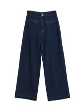SimpleRetro 高腰ストレートデニムパンツ【レディース・カジュアル・ワイドレッグ】