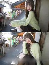春にぴったりな透かし編みニットカーディガン【薄手・グリーン・女性用】