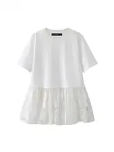 白色レースフリル半袖Tシャツ【ワンピース風・レディース・夏用】