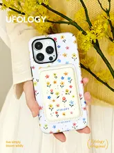 スマホカードケース MagSafe対応 マグネット式 オリジナルデザイン 小花柄 イラスト 春 おしゃ  れ iPhone 「Ufology」
