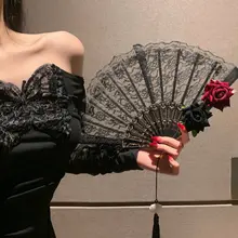 レースローズデザインの折りたたみ扇子【古風・コスプレ用・祭りやイベントに最適】