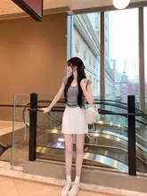 famouswang ニットドローストリング 半袖トップス【レディース・デザイン感・夏用・小柄対応】