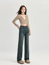 レディース 秋冬用ヴィンテージ風 ハイウエストストレートカジュアルワイドパンツ