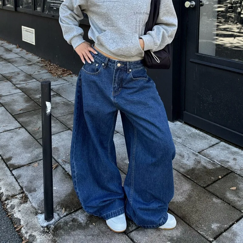 ヴィンテージ風デザインのワイドレッグデニムパンツ【ユニセックス・フィット・カジュアル】