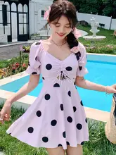 親子水着【母娘用・スカート風・ピンクの水玉模様・可愛いデザイン】（セットアップ対応）