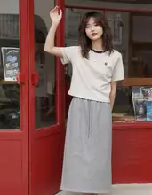 AMUU ブランド 薄型刺繍Tシャツ【レディース・夏用・ルーズフィット・丸首・短袖】