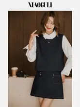 ミニスカート レディース デニム風 Aライン ヴィンテージ 着回し 秋 夏