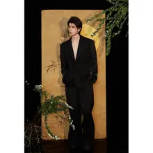 新中式デザインの背中レースブラックジャケット【高級感あるメンズアウター】