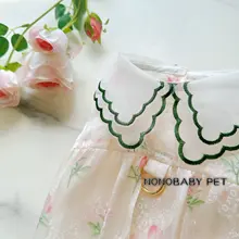 夏用ペット用薄手のシフォンフリル付き薔薇柄ワンピース【軽量・通気性・ノースリーブ・犬用】