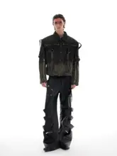 デニムジャケット レディース ヴィンテージ加工 フリンジ デコンストラクション テープデザイン ぼかしウォッシュ 春 秋 「ArguE」