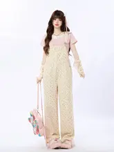 春夏向けフラワープリント背負いパンツ【ストレート・ルーズフィット・小柄対応】（セットアップ対応）