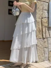 白色 不規則ドットのロングスカート【夏用・女性用・Aライン・カジュアル】（セットアップ対応）