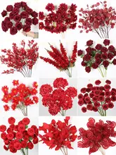 ウェディング用赤色系造花ブーケ【赤い実付き・装飾用・吊り下げ花材】