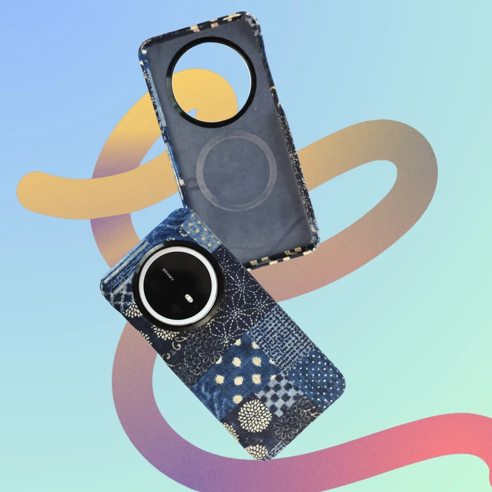 藍染のレトロ布製スマートフォンケース【ハンドメイド・多機種対応・マグネット吸着】