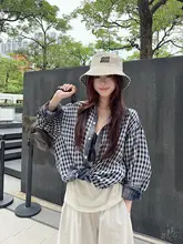 リバーシブルチェック柄シャツ【防晒・カーディガン・大人可愛いデザイン】（セットアップ対応）