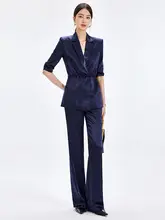 深い青のビジネススーツ【夏用・薄手・スリムフィット・洗練されたデザイン】（セットアップ対応）