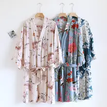 夏用 綿シルク 和風ルームガウン【薄手・高級感・ゆったり・プリント柄】