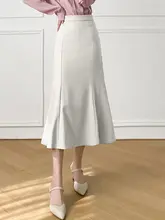 高腰Aラインフィッシュテールスカート【春用・通勤・体型カバー・ミディ丈】