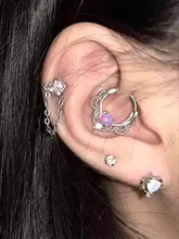 紫色のビジュー付き吊り下げイヤリング【チタン製・パールデザイン・両頭タイプ・取り外し可能】