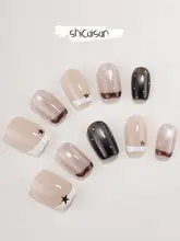ネイルチップ ショート 水玉 スター キャットアイ フレンチ風 上品 ハンドメイド