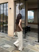 ワイドパンツ レディース リネン ストレート ルーズ カジュアル オールシーズン「pusumede」