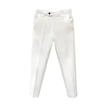 白色のスリムフィットパンツ【男性用・薄手・九分丈・カジュアルデザイン】（セットアップ対応）