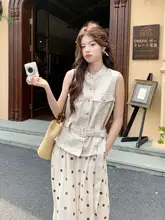感漂う工装風ベストシャツ【薄手・花柄・ルーズフィット・ランタンスパンツ】（セットアップ対応）