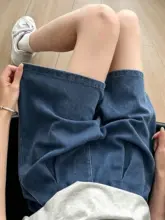 ビンテージウォッシュテンセルデニムショートパンツ【ハイウエスト・ゆったりシルエット・夏用】（セットアップ対応）
