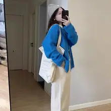 青色のフェイクミンクニットカーディガン【秋冬用・極上の柔らかさ・カジュアルスタイル】